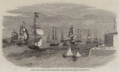 Scene in the Mersey on the Termination of the Late Gale, Vessels Outward-Bound by Edwin Weedon